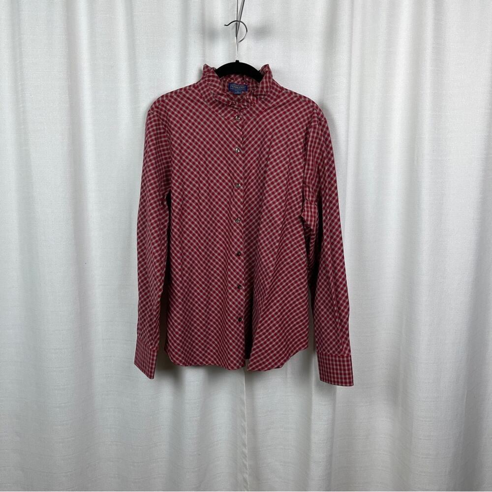 Pendleton Red Plaid Ruffle Collar Long Sleeve Button Up Blouse Sz.18